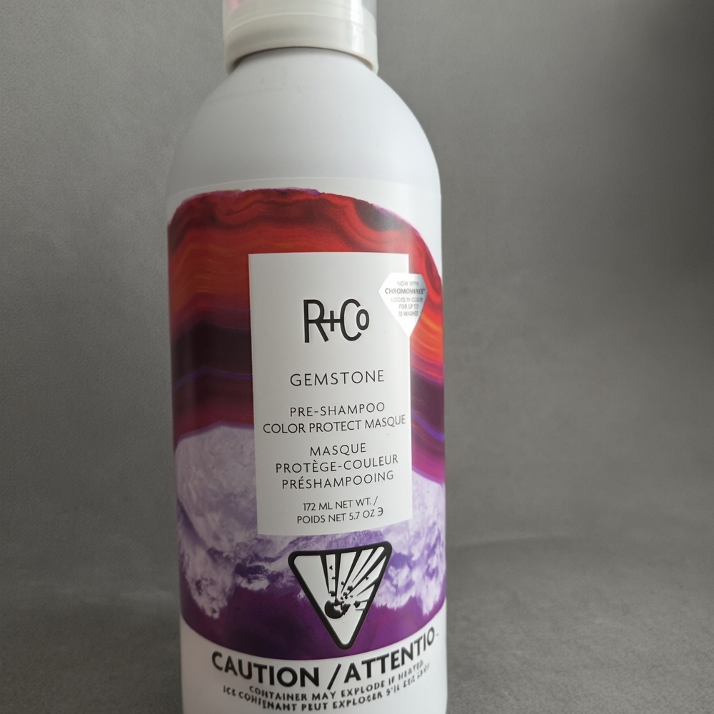 R+Co Gemstone Pre-Shampoo Masque with Red and Purple Design